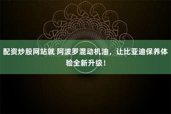 配资炒股网站就 阿波罗混动机油，让比亚迪保养体验全新升级！